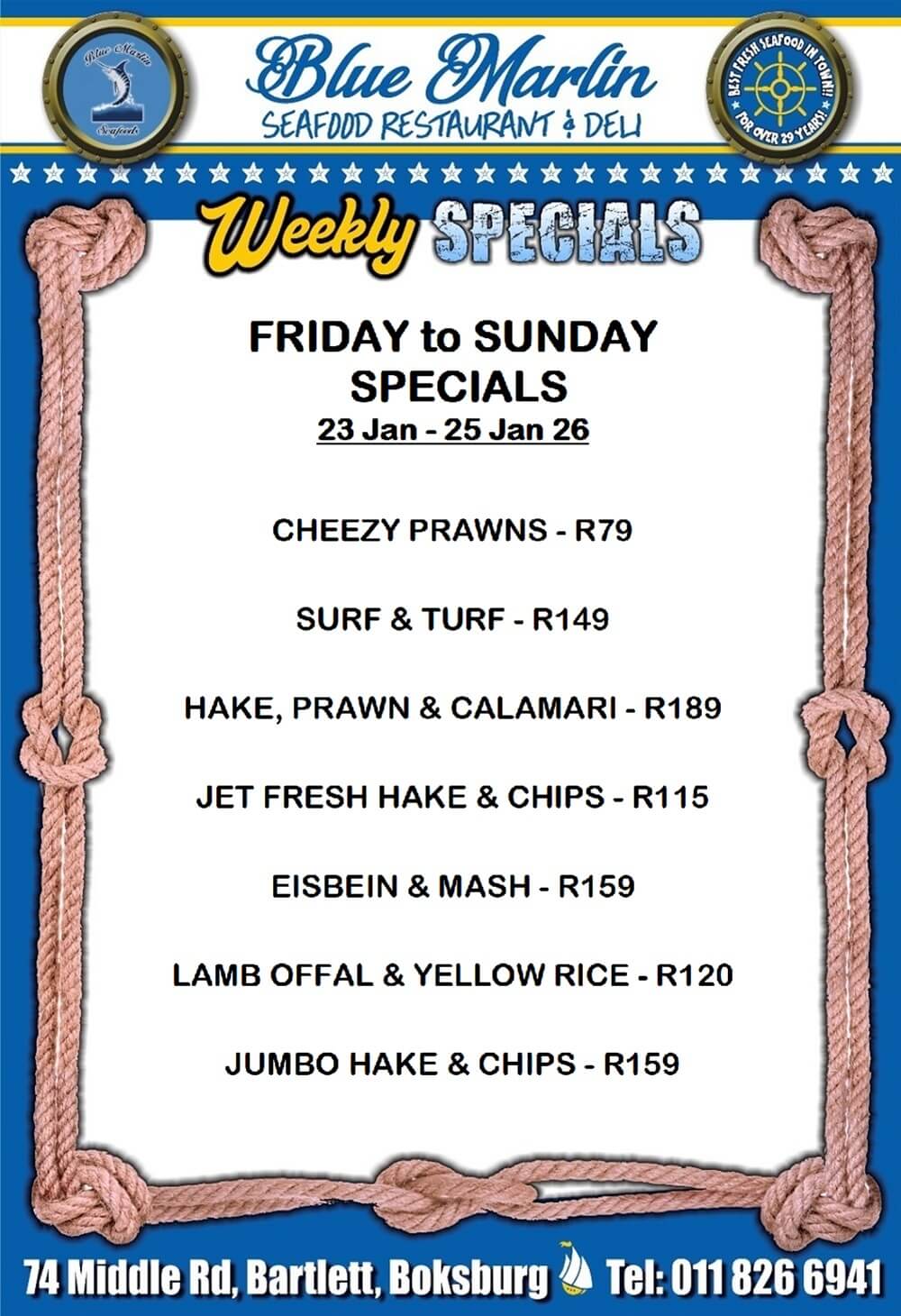 Blue Marlin Seafood Restaurant Boksburg Special Offers